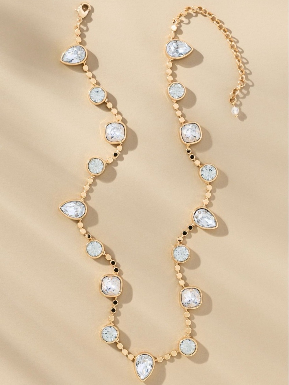 Anthropologie Glam Crystal Gold Necklace with Clear Teardrop & Round Crystals